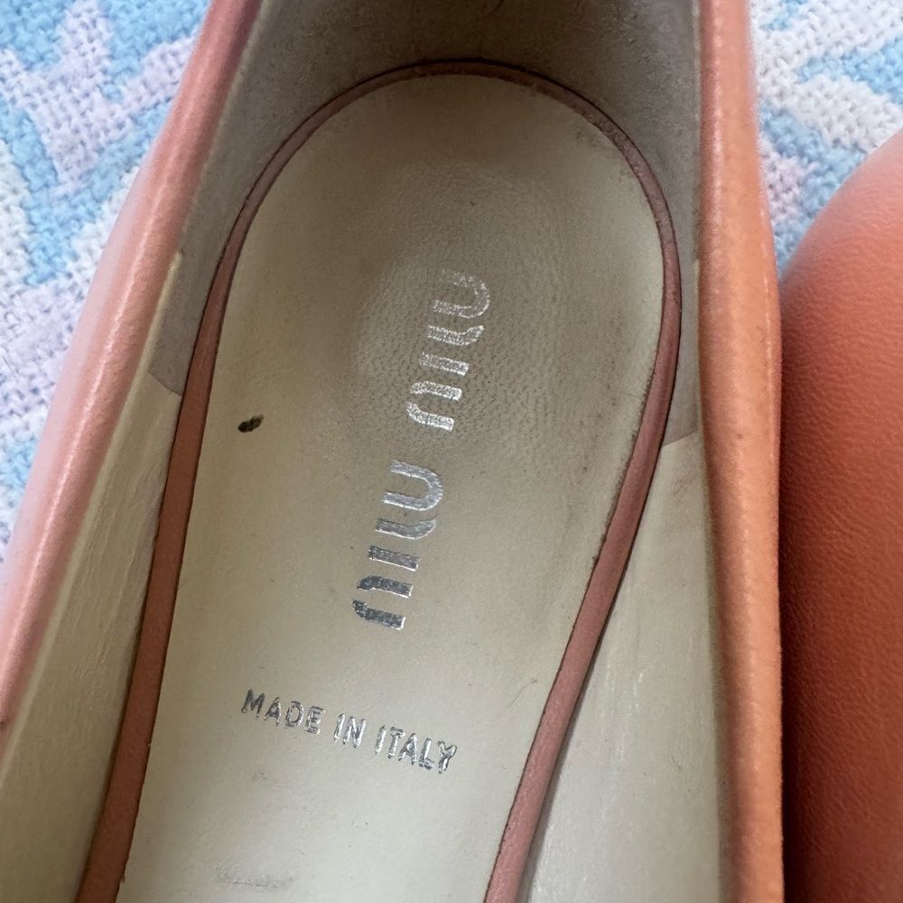 *Miu Miu* 37.5 Blush Peach-Pink Ballet Flats Leather Loafers - Picture 6 of 12
